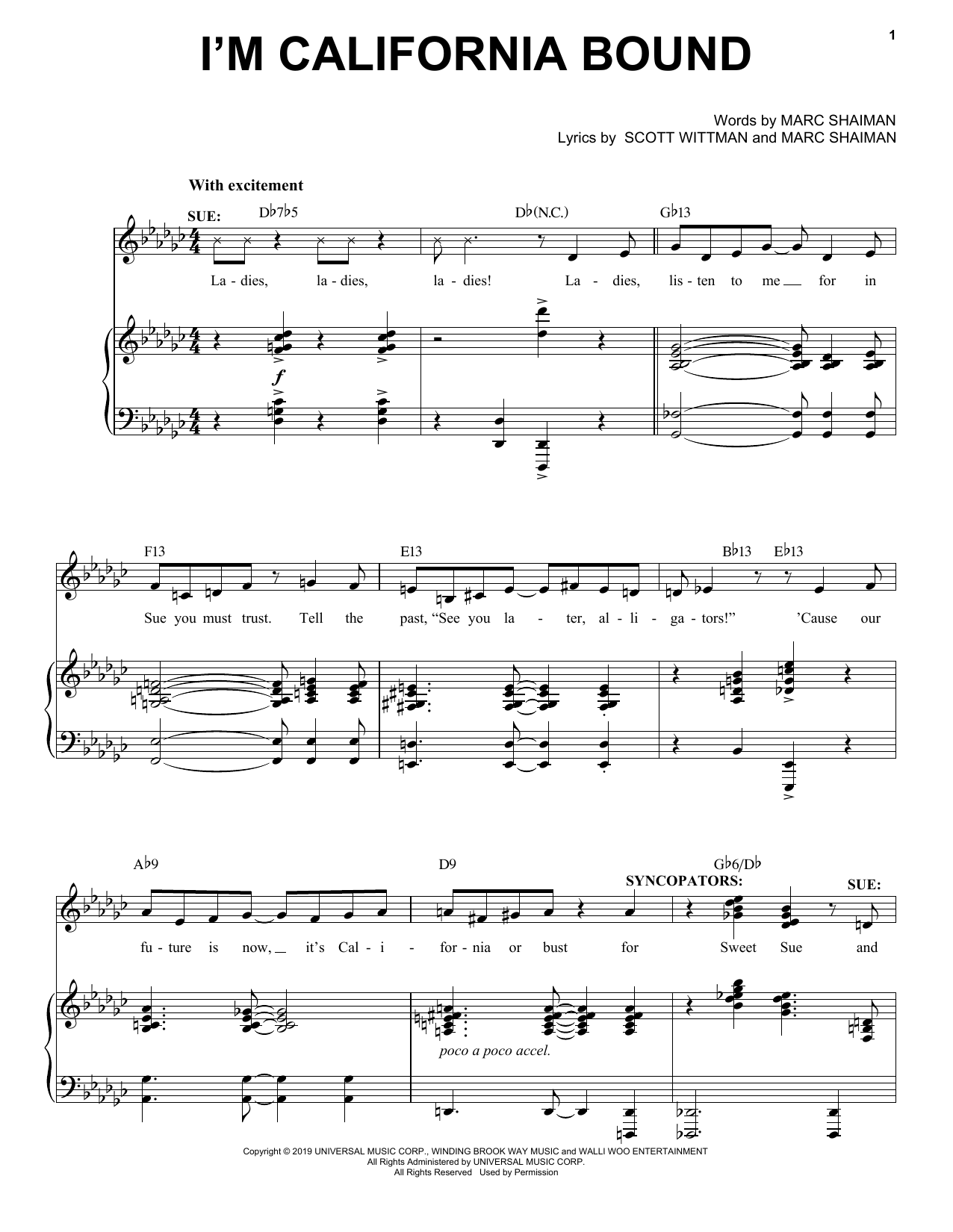 Marc Shaiman & Scott Wittman I'm California Bound (from Some Like It Hot) Sheet Music Notes & Chords for Piano, Vocal & Guitar Chords (Right-Hand Melody) - Download or Print PDF