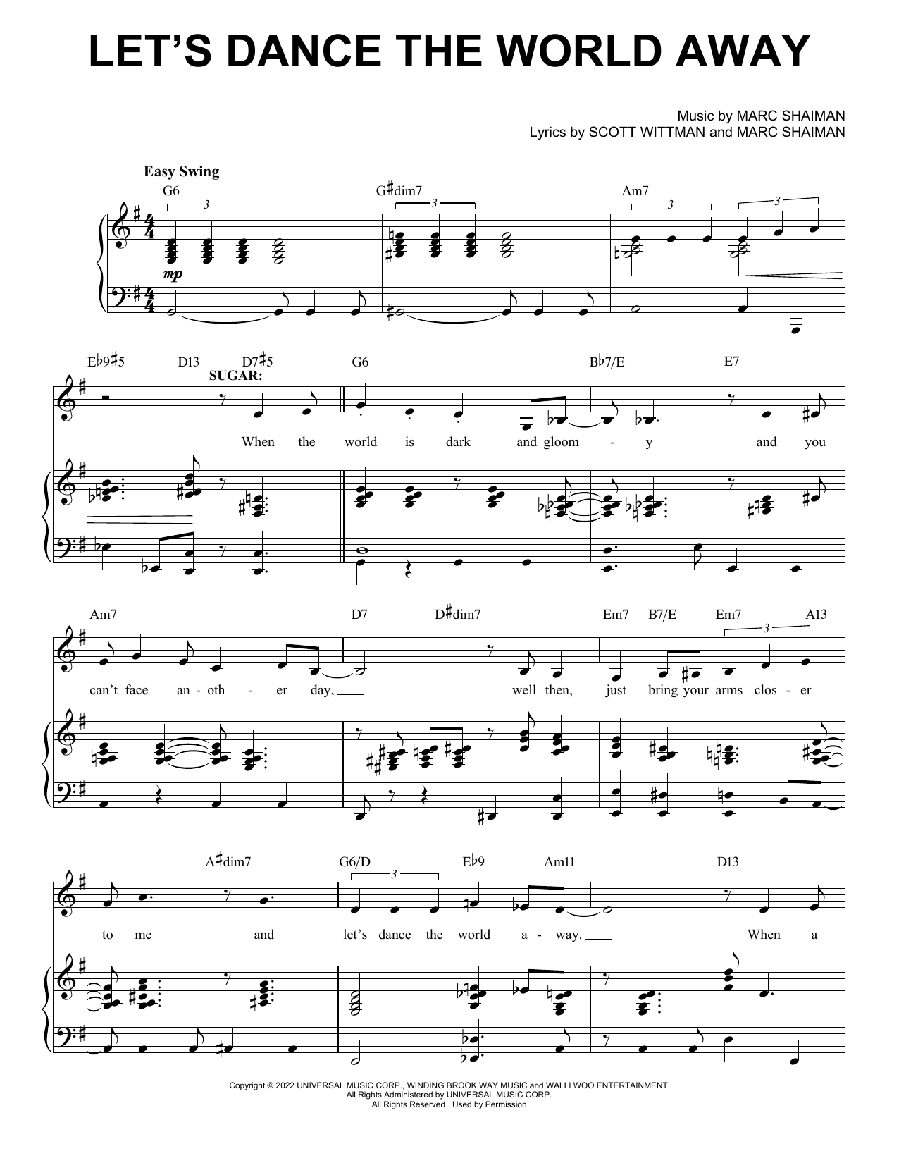Marc Shaiman & Scott Wittman Let's Dance The World Away (from Some Like It Hot) Sheet Music Notes & Chords for Piano, Vocal & Guitar Chords (Right-Hand Melody) - Download or Print PDF