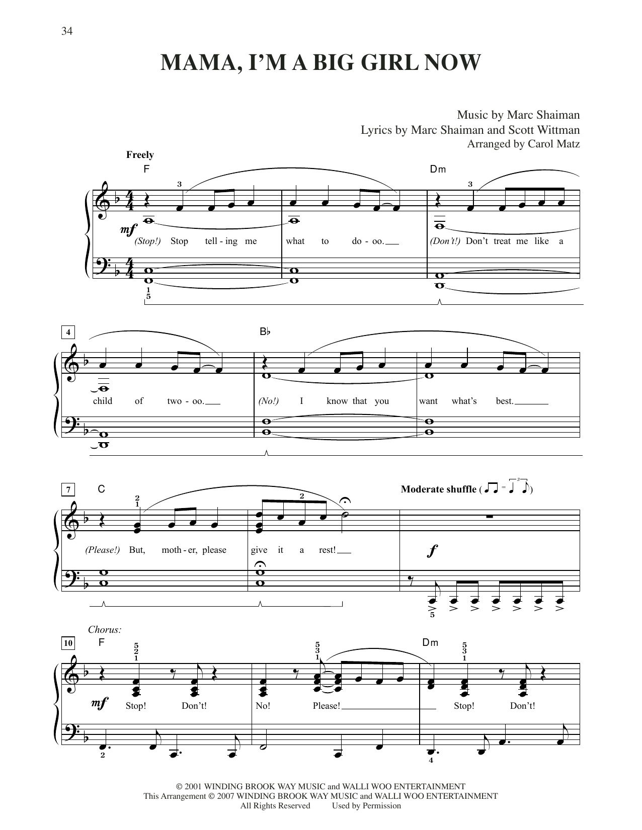 Marc Shaiman & Scott Wittman Mama, I'm A Big Girl Now (from Hairspray) (arr. Carol Matz) Sheet Music Notes & Chords for Easy Piano - Download or Print PDF