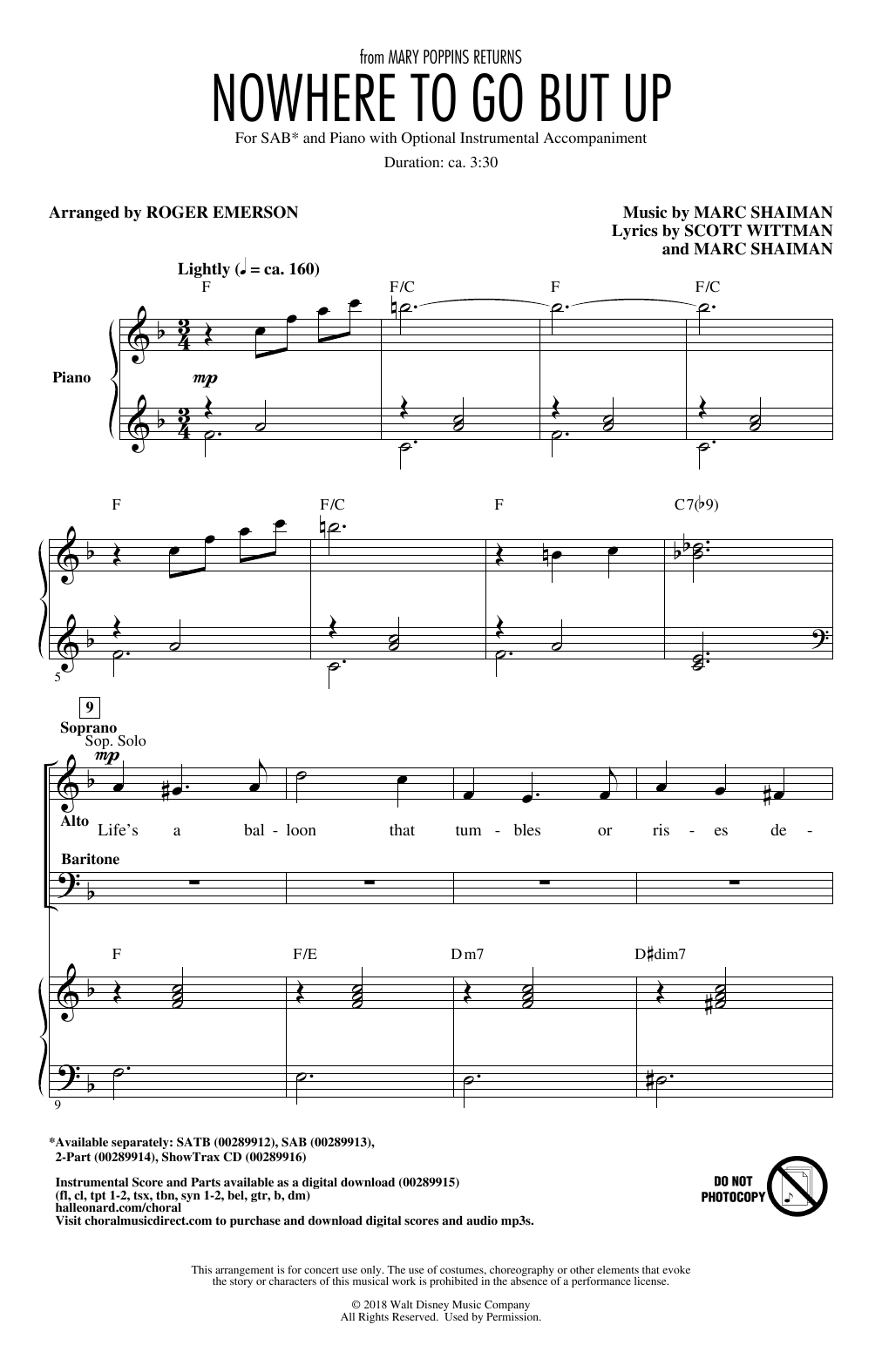 Angela Lansbury & Company Nowhere To Go But Up (from Mary Poppins Returns) (arr. Roger Emerson) Sheet Music Notes & Chords for 2-Part Choir - Download or Print PDF