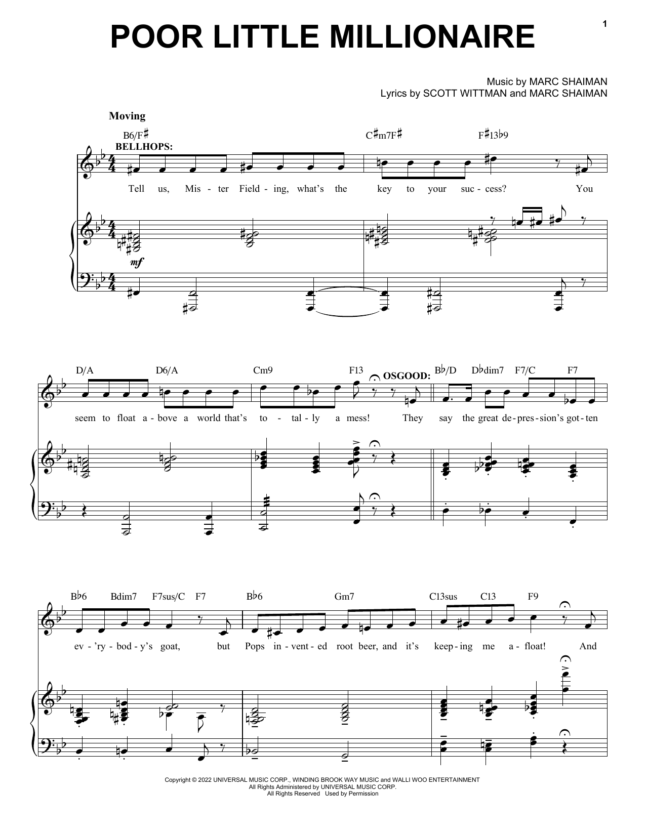 Marc Shaiman & Scott Wittman Poor Little Millionaire (from Some Like It Hot) Sheet Music Notes & Chords for Piano, Vocal & Guitar Chords (Right-Hand Melody) - Download or Print PDF