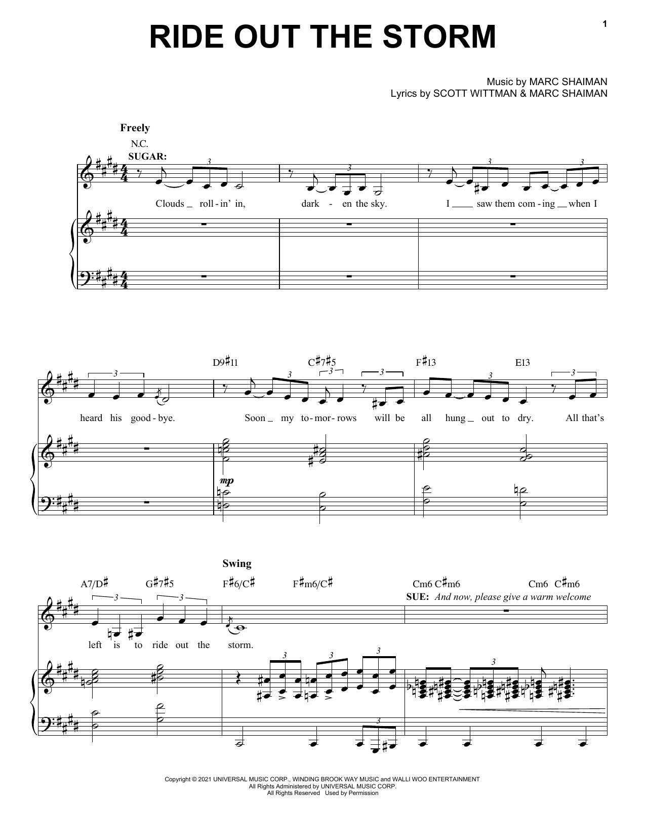 Marc Shaiman & Scott Wittman Ride Out The Storm (from Some Like It Hot) Sheet Music Notes & Chords for Piano, Vocal & Guitar Chords (Right-Hand Melody) - Download or Print PDF