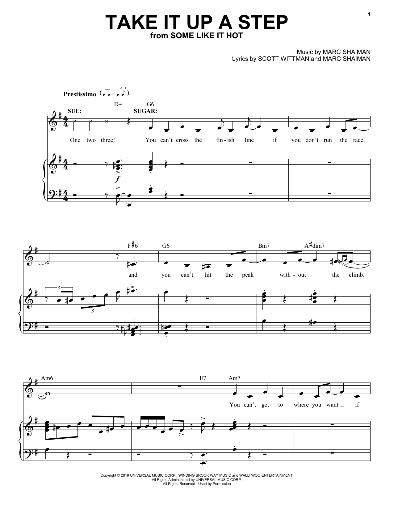 Marc Shaiman & Scott Wittman Take It Up A Step (from Some Like It Hot) Sheet Music Notes & Chords for Piano, Vocal & Guitar Chords (Right-Hand Melody) - Download or Print PDF