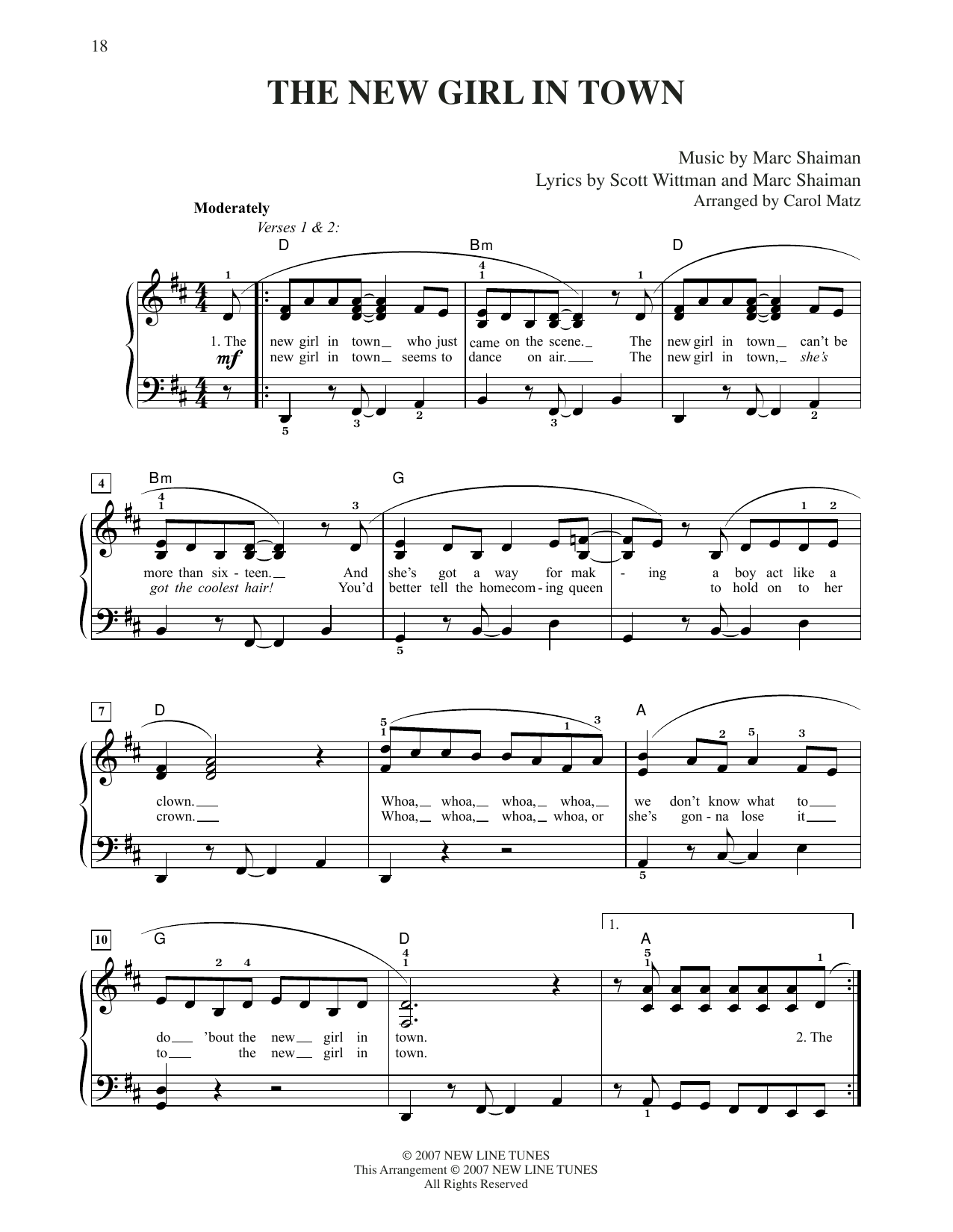 Marc Shaiman & Scott Wittman The New Girl In Town (from Hairspray) (arr. Carol Matz) Sheet Music Notes & Chords for Easy Piano - Download or Print PDF