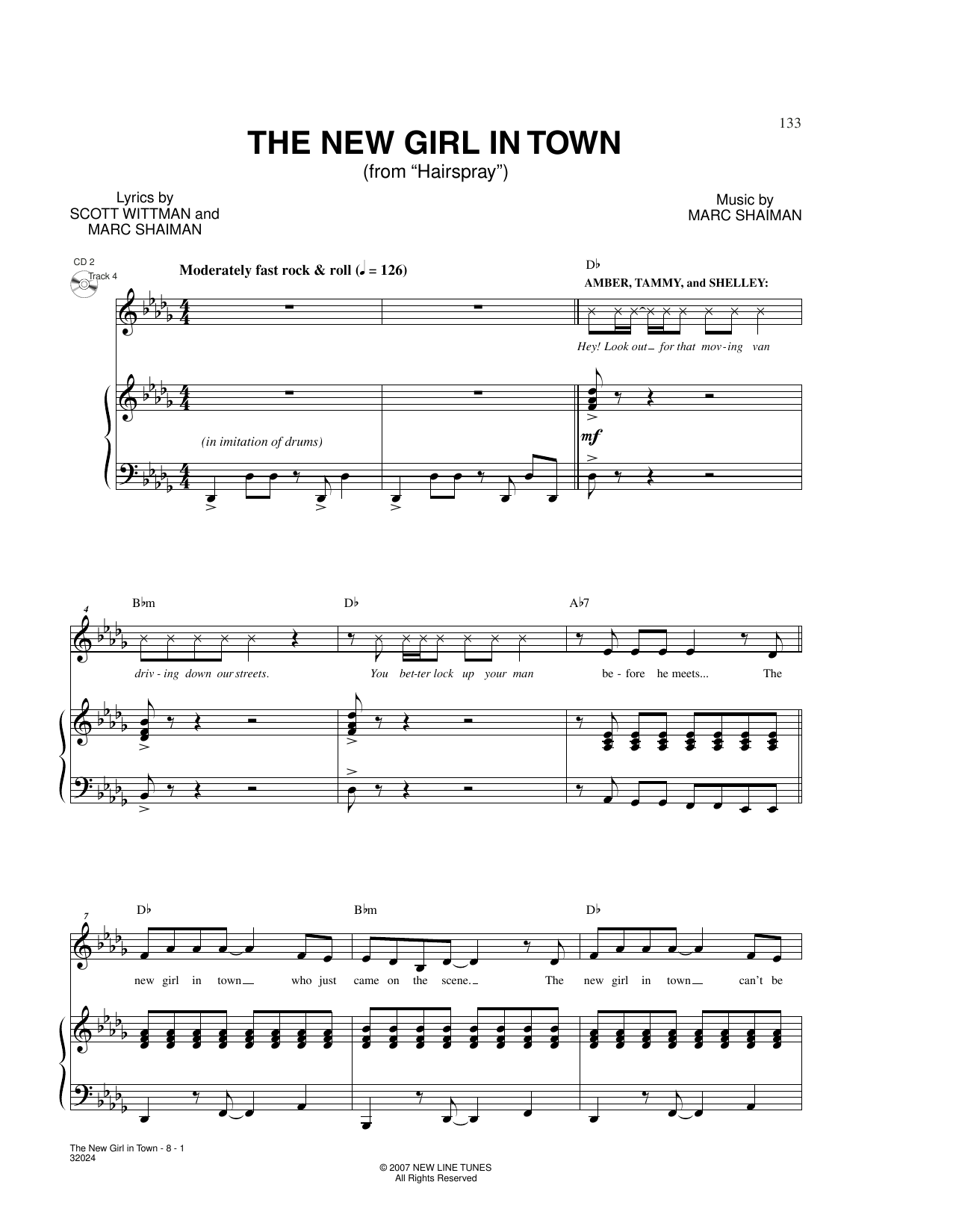 Marc Shaiman & Scott Wittman The New Girl In Town (from Hairspray) Sheet Music Notes & Chords for Piano & Vocal - Download or Print PDF