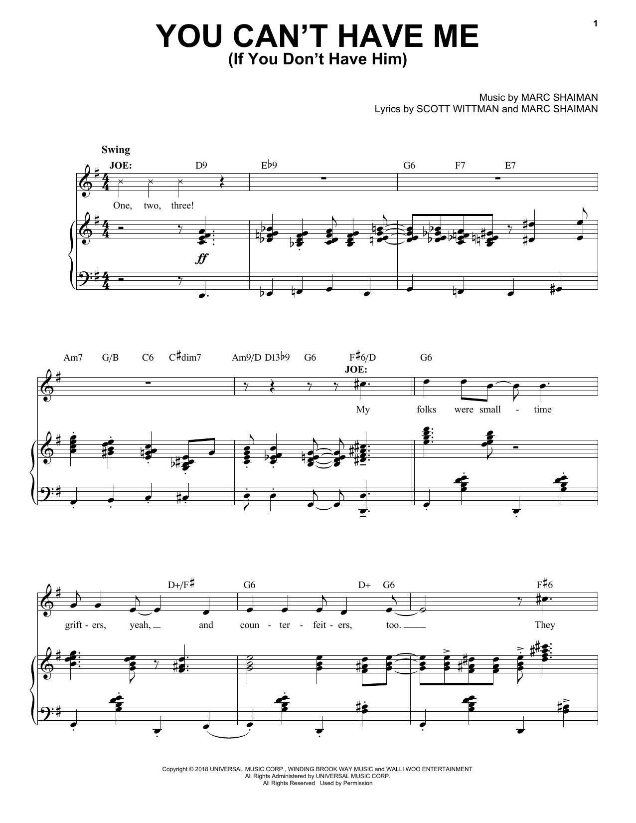 Marc Shaiman & Scott Wittman You Can't Have Me (If You Don't Have Him) (from Some Like It Hot) Sheet Music Notes & Chords for Piano, Vocal & Guitar Chords (Right-Hand Melody) - Download or Print PDF