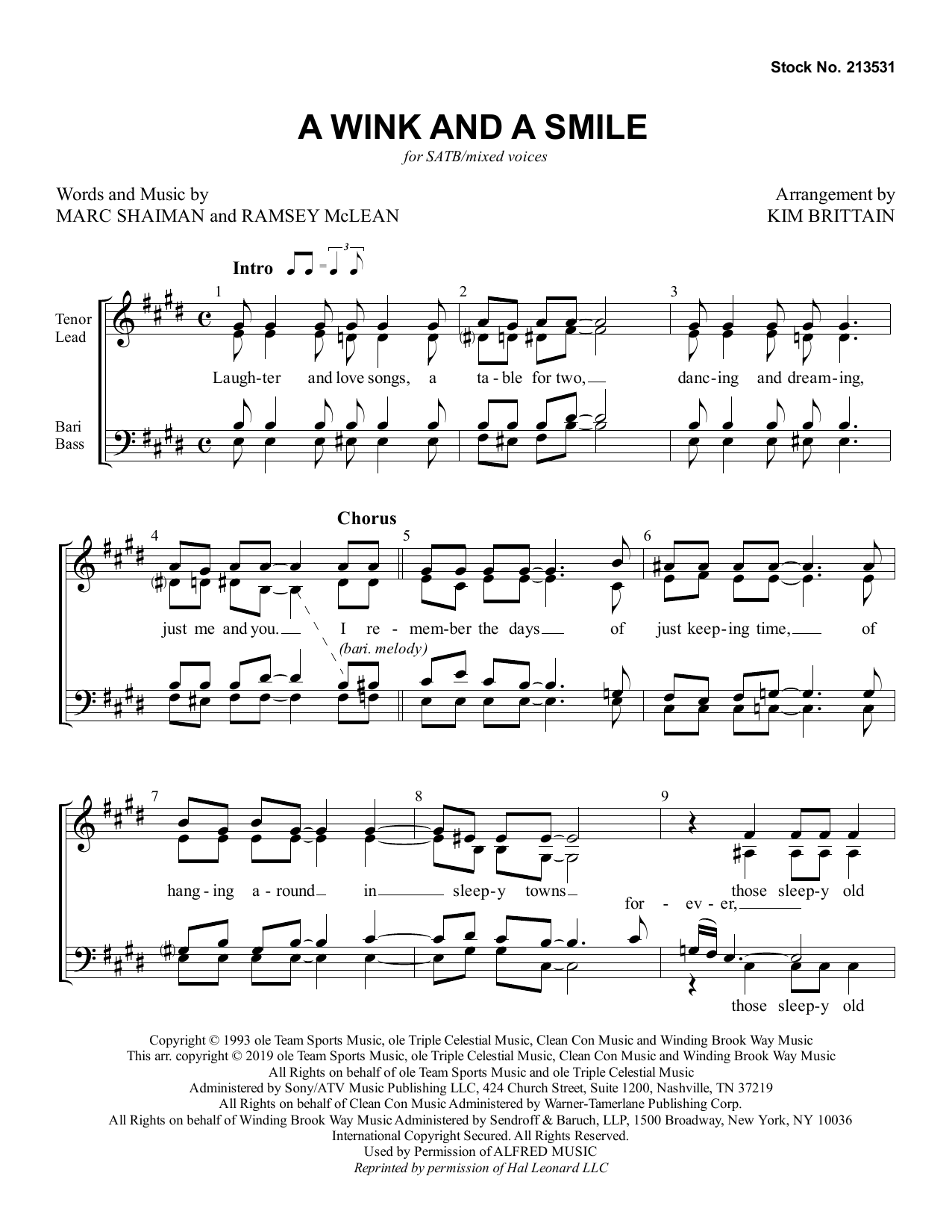 Marc Shaiman A Wink And A Smile (arr. Kim Brittain) Sheet Music Notes & Chords for TTBB Choir - Download or Print PDF