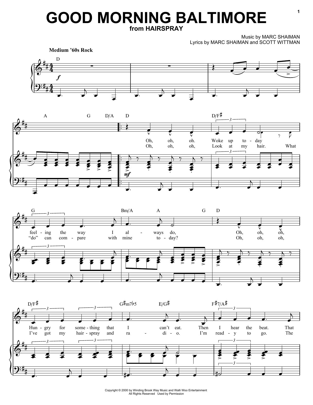 Marc Shaiman Good Morning Baltimore Sheet Music Notes & Chords for Piano, Vocal & Guitar (Right-Hand Melody) - Download or Print PDF
