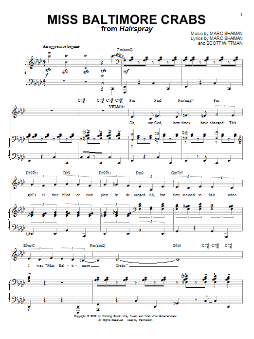 Marc Shaiman Miss Baltimore Crabs Sheet Music Notes & Chords for Piano, Vocal & Guitar (Right-Hand Melody) - Download or Print PDF Marc Shaiman Miss Baltimore Crabs Sheet Music Notes & Chords for Piano, Vocal & Guitar (Right-Hand Melody) - Download or Print PDF