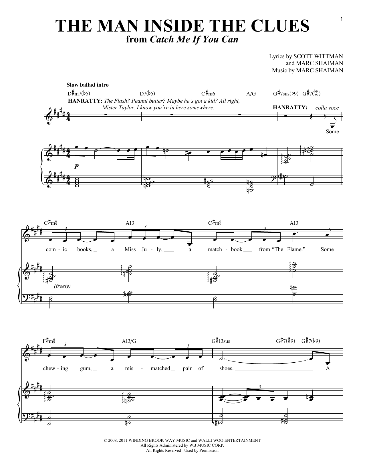 Marc Shaiman The Man Inside The Clues (from Catch Me If You Can) Sheet Music Notes & Chords for Piano & Vocal - Download or Print PDF