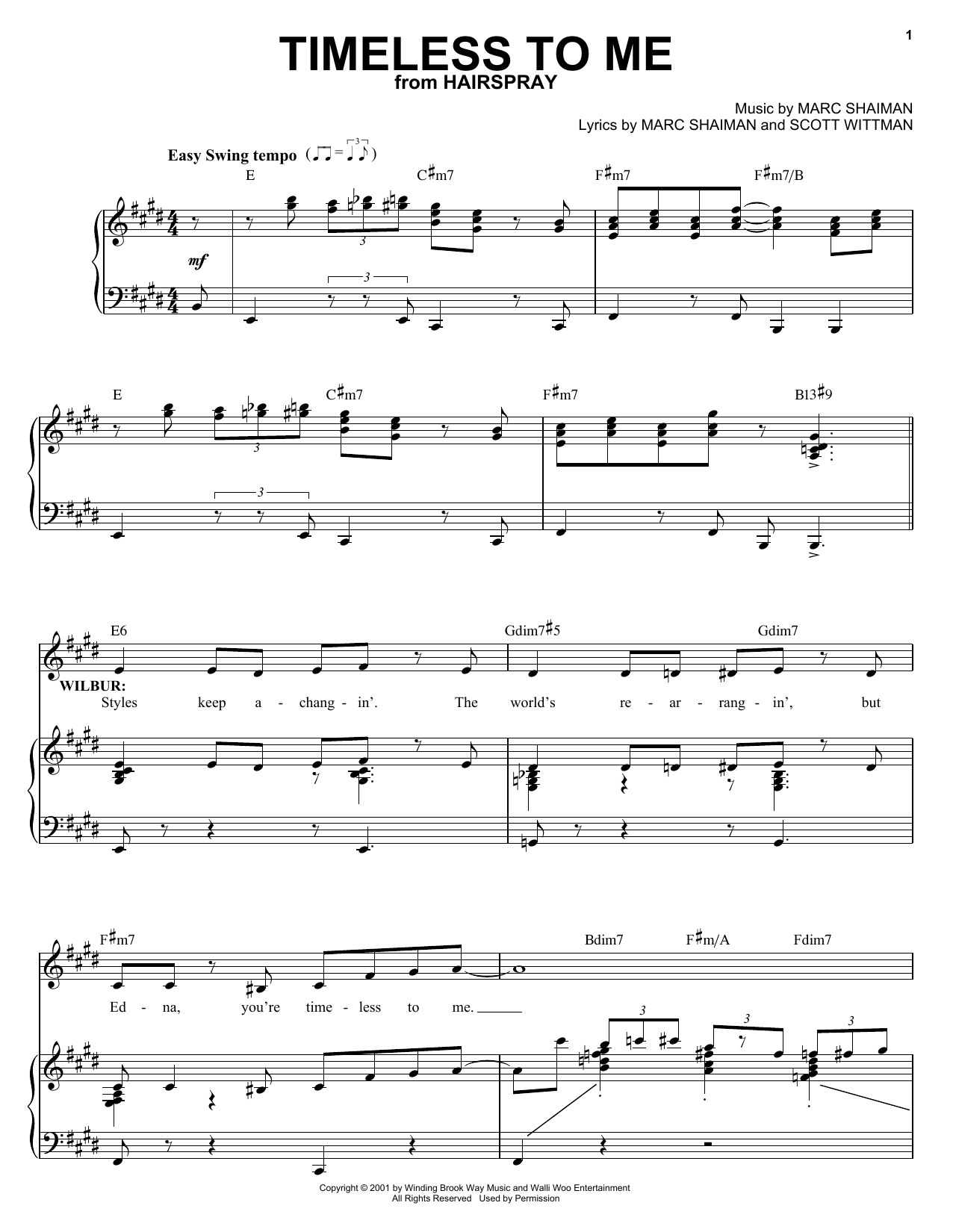 Marc Shaiman Timeless To Me Sheet Music Notes & Chords for Easy Piano - Download or Print PDF