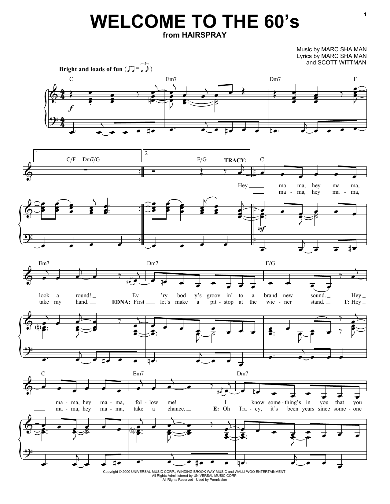 Marc Shaiman Welcome To The 60's Sheet Music Notes & Chords for Piano, Vocal & Guitar (Right-Hand Melody) - Download or Print PDF