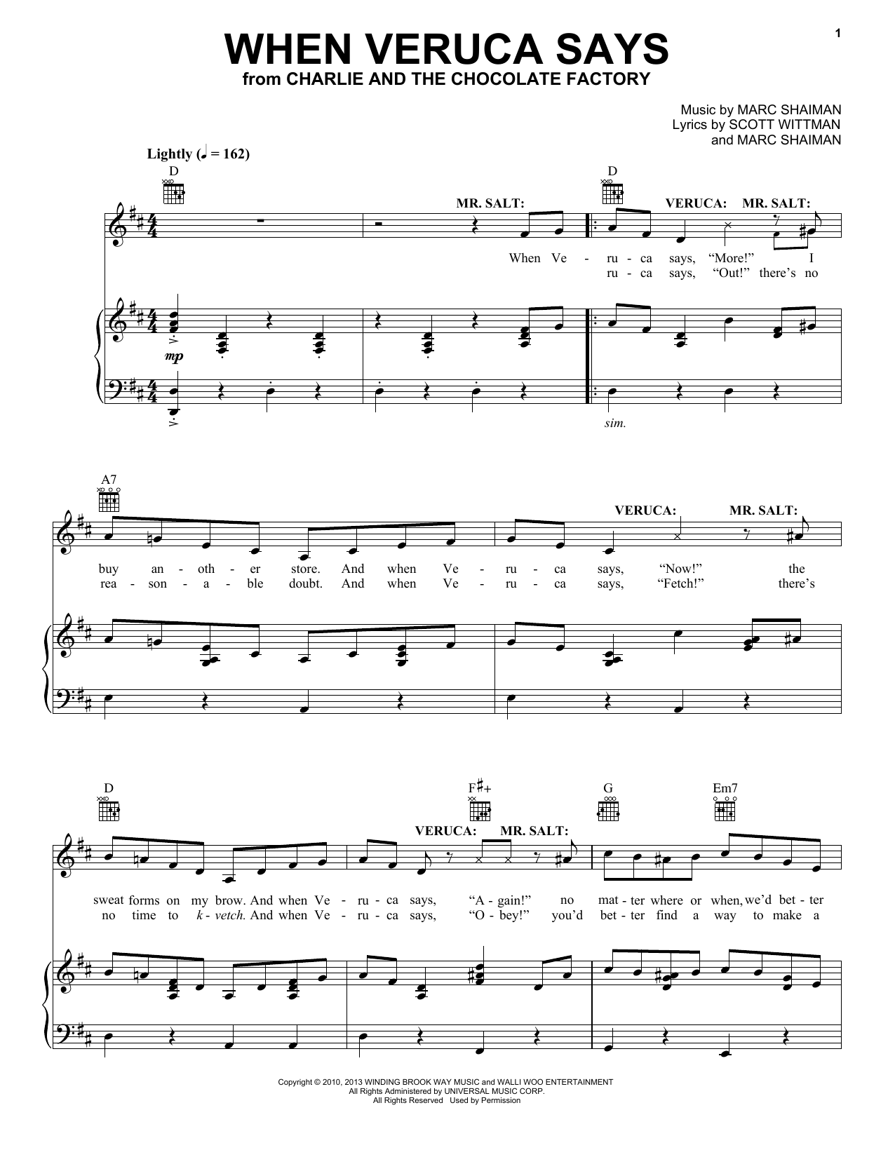 Marc Shaiman When Veruca Says Sheet Music Notes & Chords for Piano & Vocal - Download or Print PDF Marc Shaiman When Veruca Says Sheet Music Notes & Chords for Piano & Vocal - Download or Print PDF