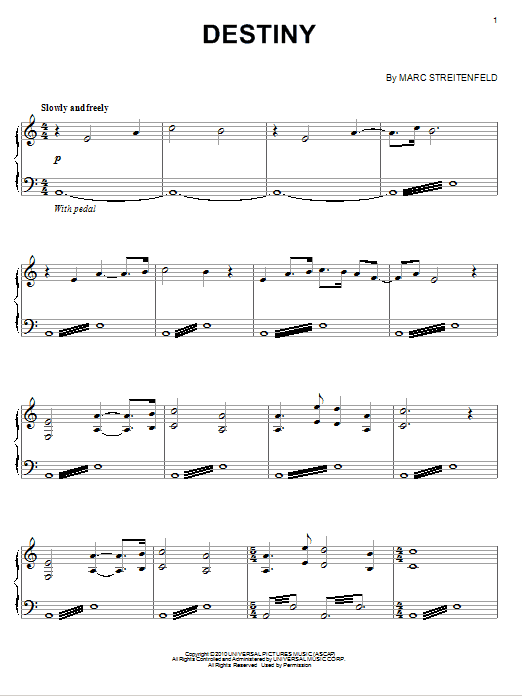 Marc Streitenfeld Destiny Sheet Music Notes & Chords for Piano - Download or Print PDF