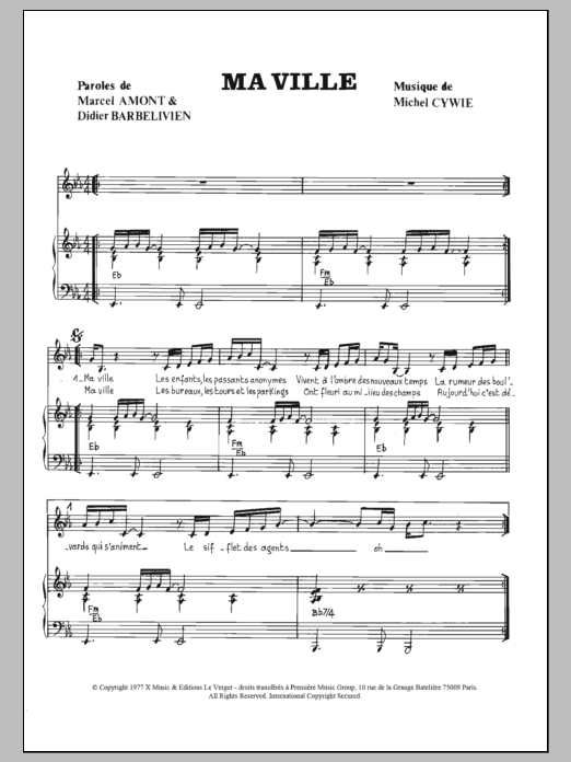 Marcel Amont Ma Ville Sheet Music Notes & Chords for Piano & Vocal - Download or Print PDF