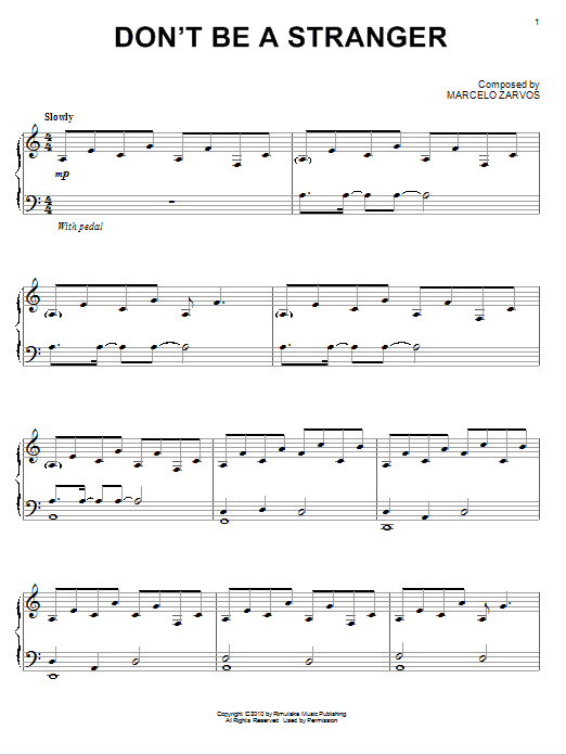 Marcelo Zarvos Don't Be A Stranger Sheet Music Notes & Chords for Piano - Download or Print PDF