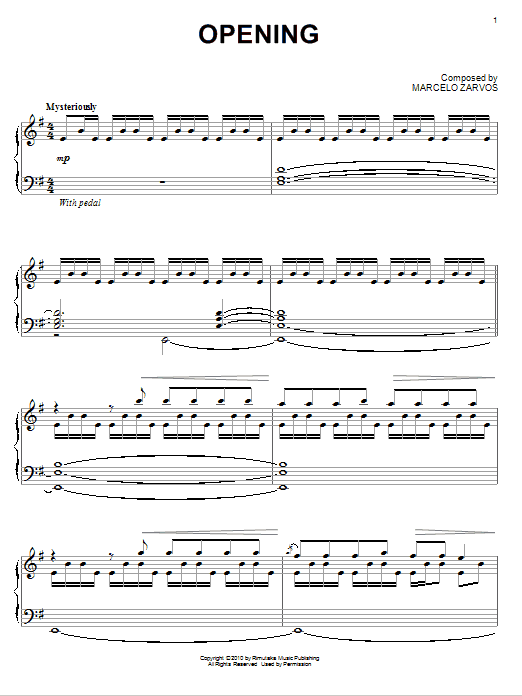Marcelo Zarvos Opening Sheet Music Notes & Chords for Piano - Download or Print PDF