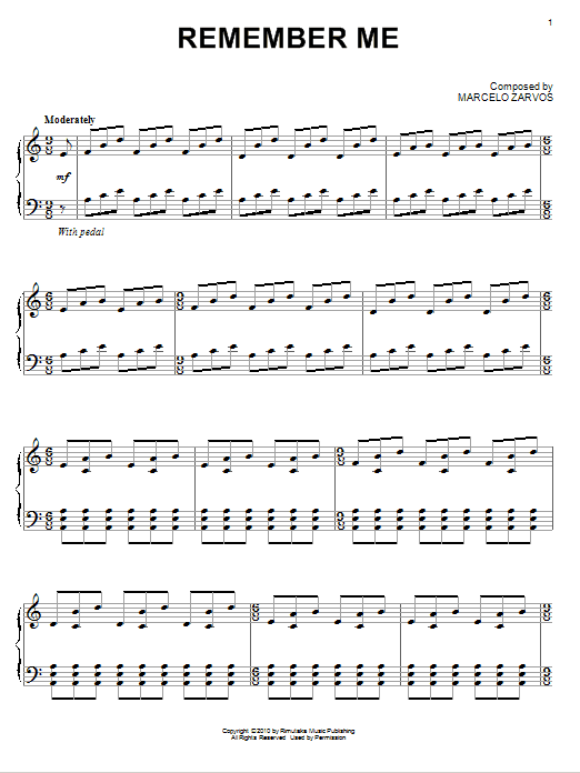 Marcelo Zarvos Remember Me Sheet Music Notes & Chords for Piano - Download or Print PDF