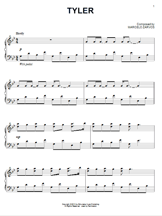 Marcelo Zarvos Tyler Sheet Music Notes & Chords for Piano - Download or Print PDF