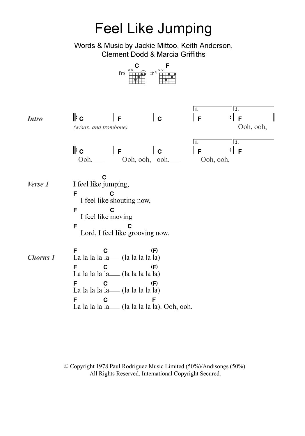 Marcia Griffiths Feel Like Jumping Sheet Music Notes & Chords for Lyrics & Chords - Download or Print PDF