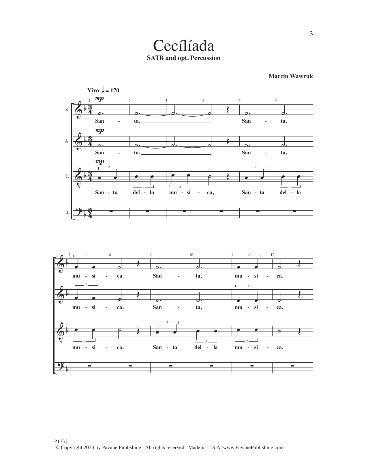 Marcin Wawruk Ceciliada Sheet Music Notes & Chords for SATB Choir - Download or Print PDF