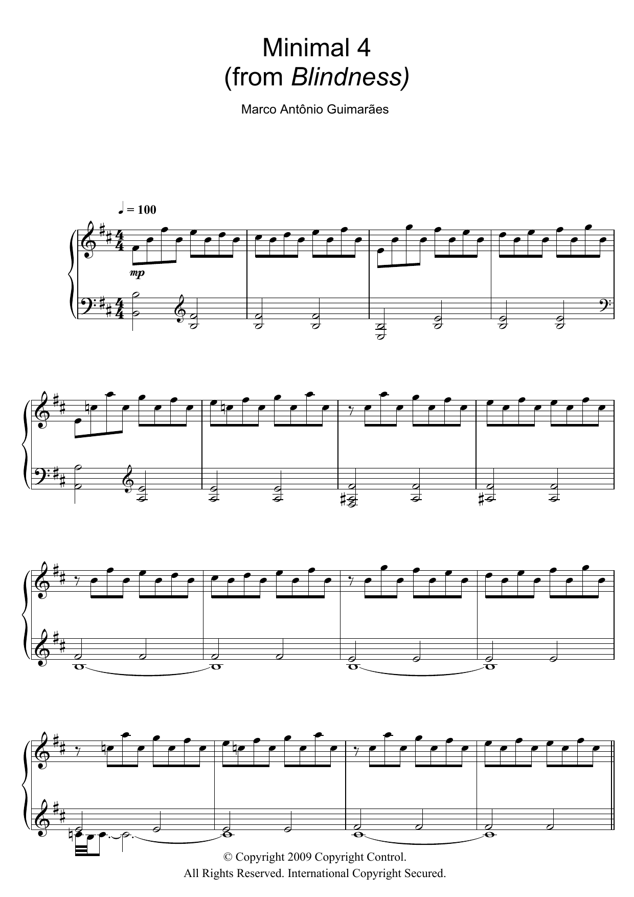 Marco Antonio Guimaraes Minimal 4 (from Blindness) Sheet Music Notes & Chords for Piano - Download or Print PDF