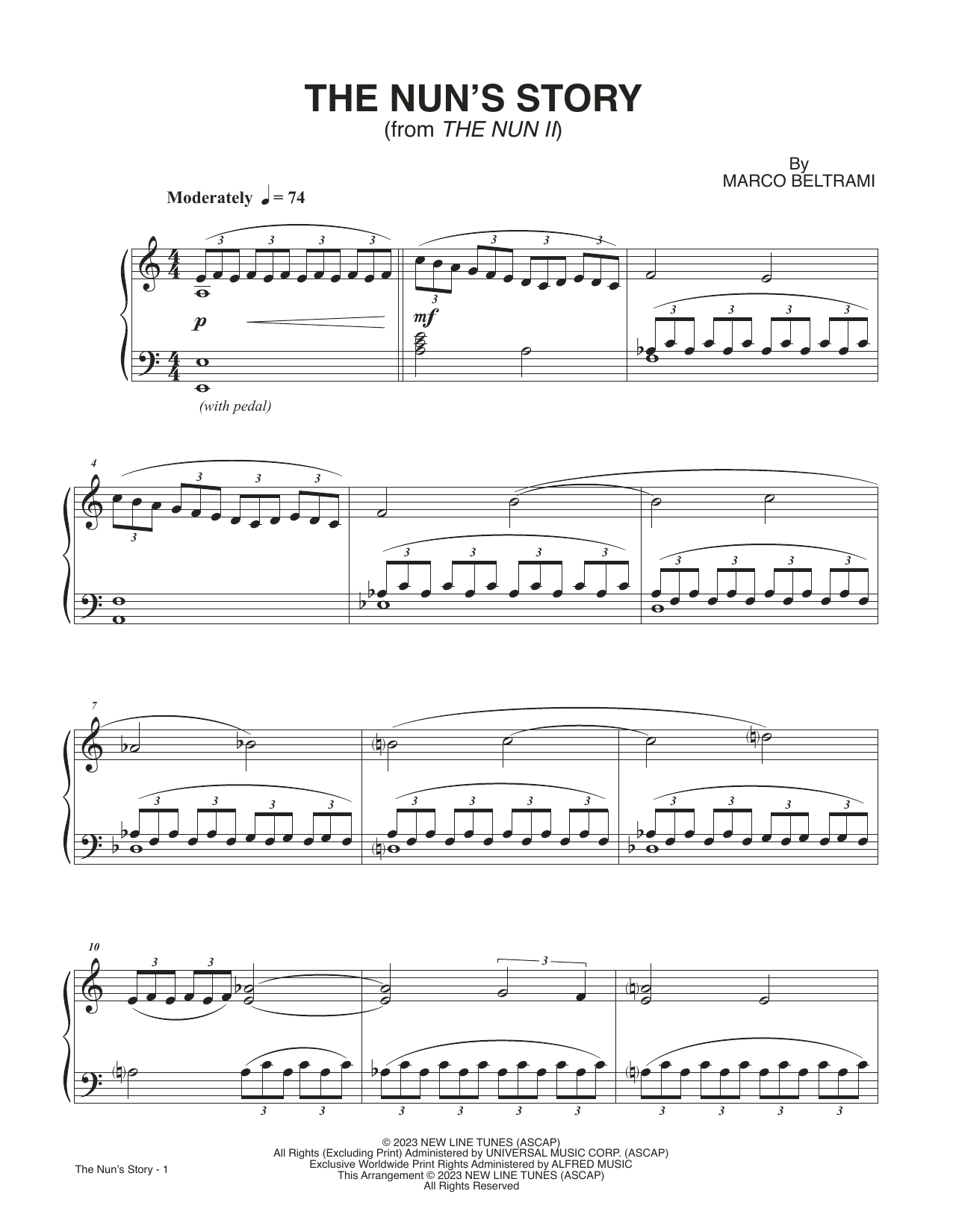 Marco Beltrami The Nun's Story (from The Nun II) Sheet Music Notes & Chords for Piano Solo - Download or Print PDF