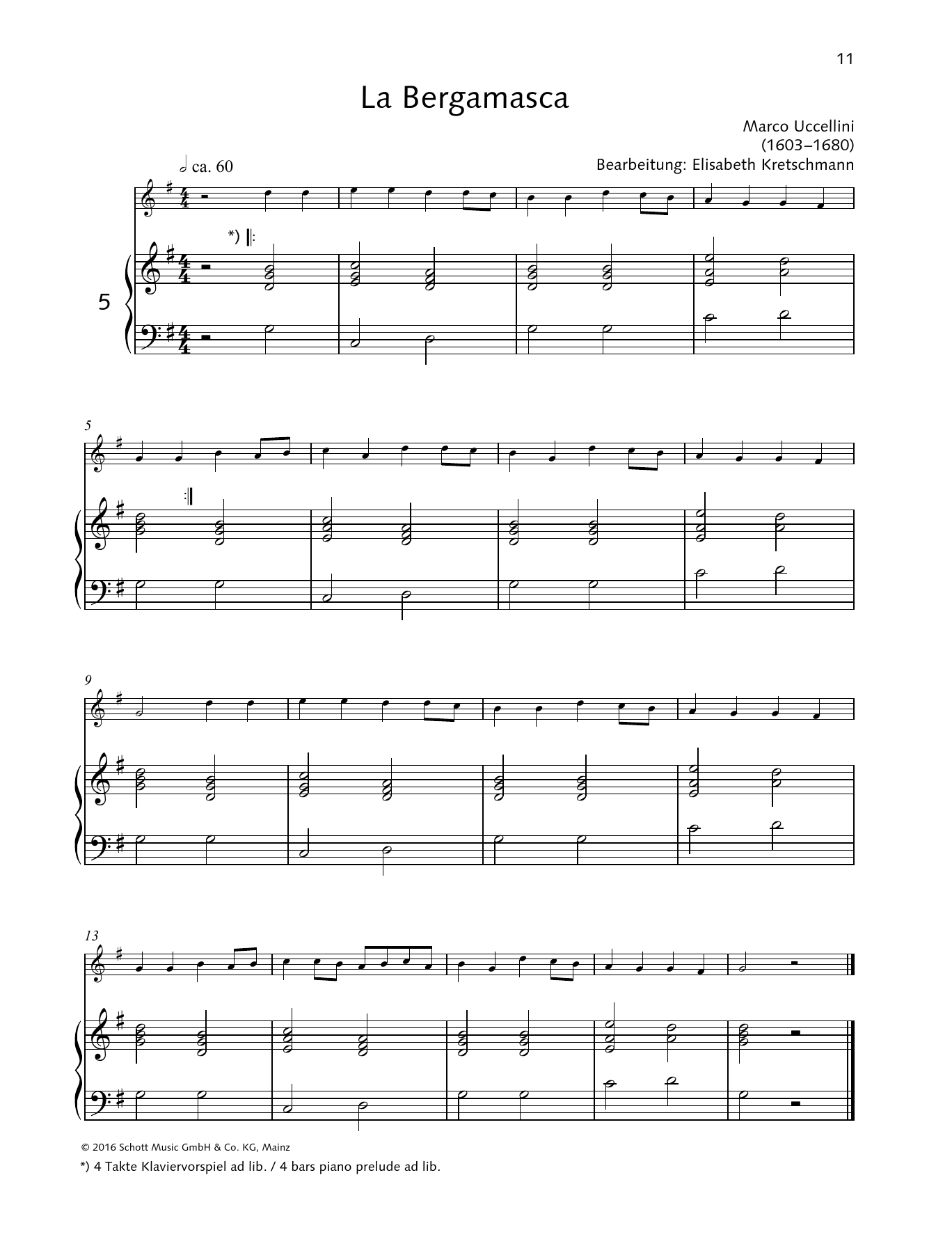 Marco Uccellini La Bergamasca Sheet Music Notes & Chords for Woodwind Solo - Download or Print PDF