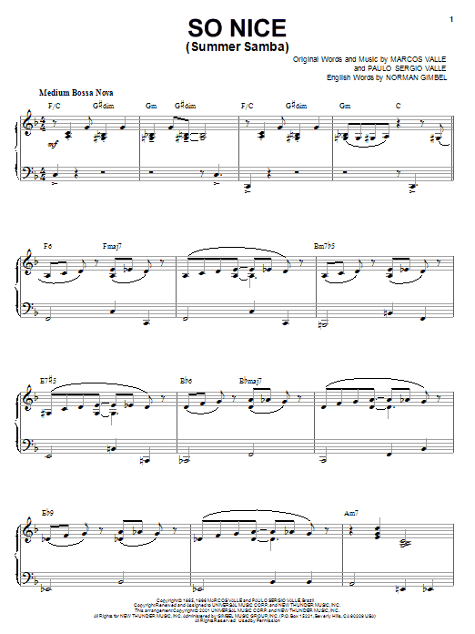 Marcos Valle So Nice (Summer Samba) [Jazz version] (arr. Brent Edstrom) Sheet Music Notes & Chords for Piano - Download or Print PDF