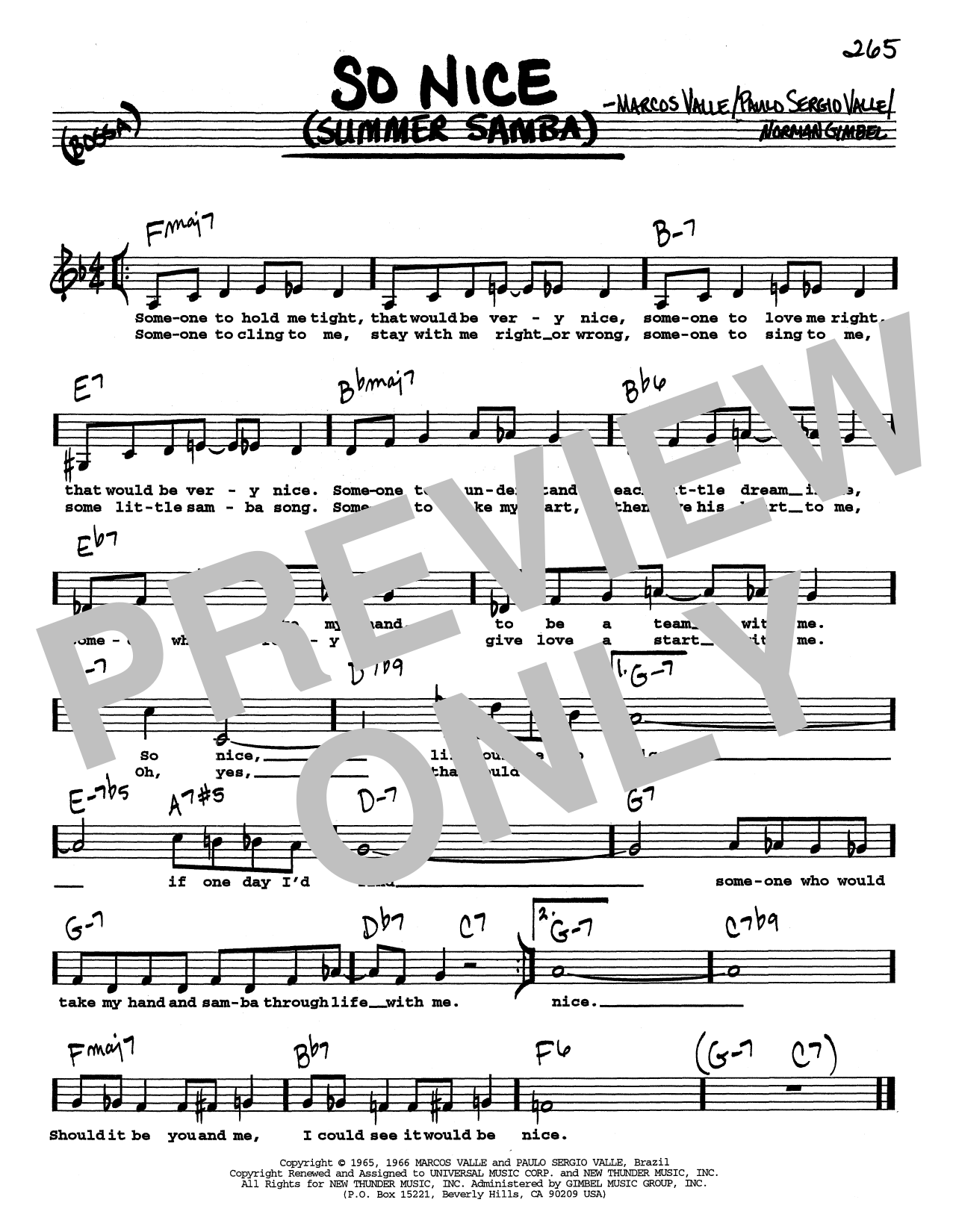 Marcos Valle So Nice (Summer Samba) (Low Voice) Sheet Music Notes & Chords for Real Book – Melody, Lyrics & Chords - Download or Print PDF