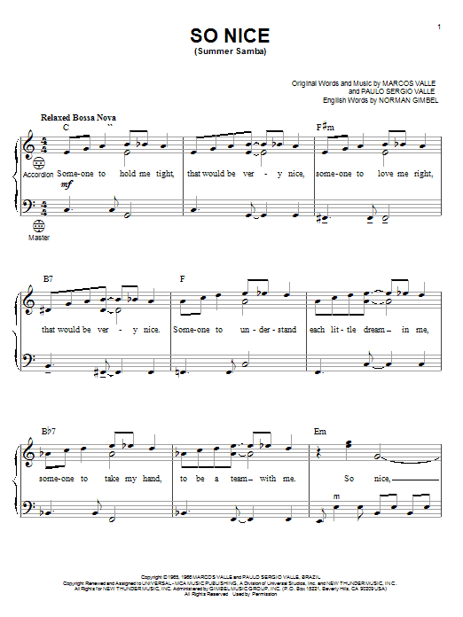 Marcos Valle So Nice (Summer Samba) Sheet Music Notes & Chords for Clarinet - Download or Print PDF