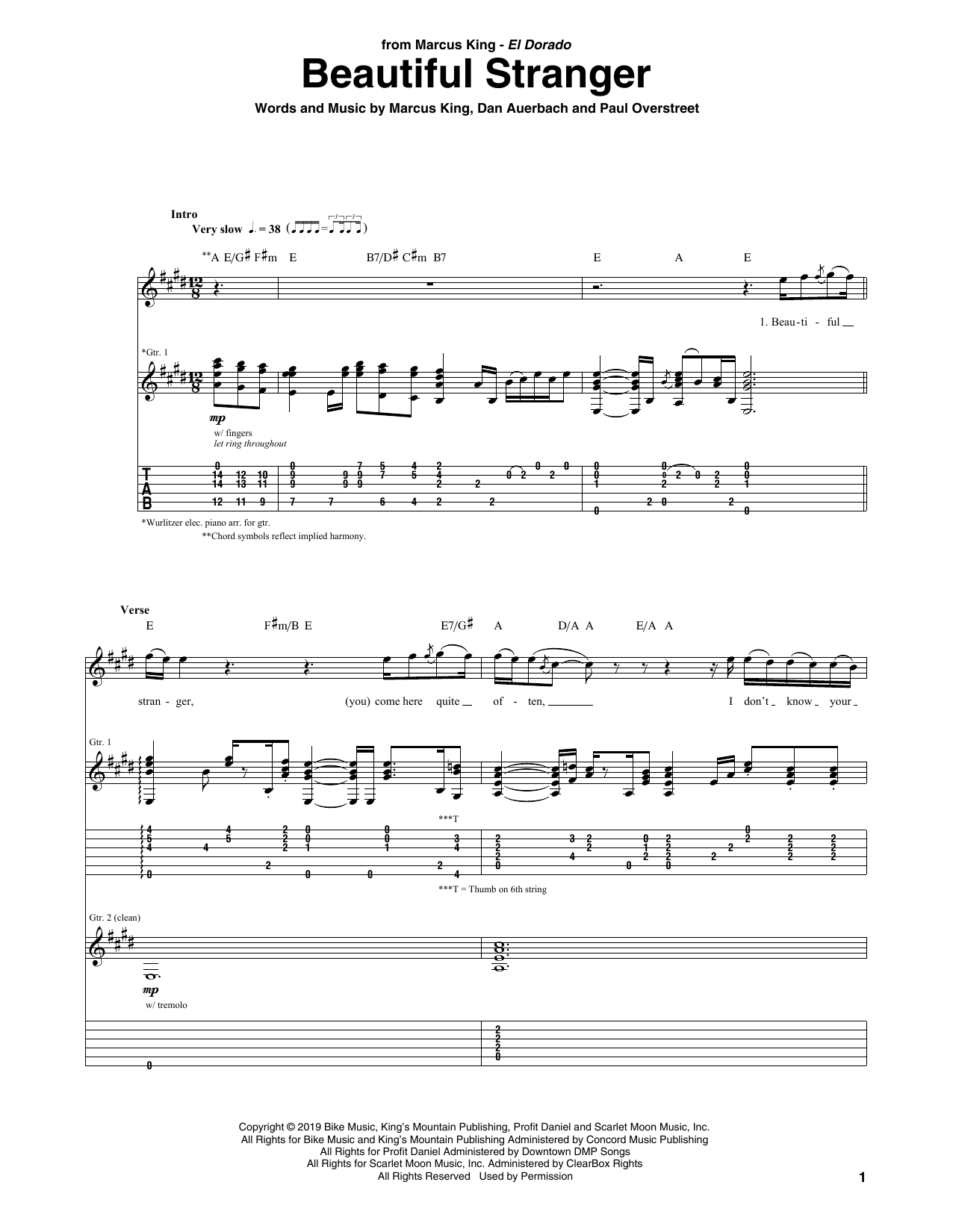 Marcus King Beautiful Stranger Sheet Music Notes & Chords for Guitar Tab - Download or Print PDF