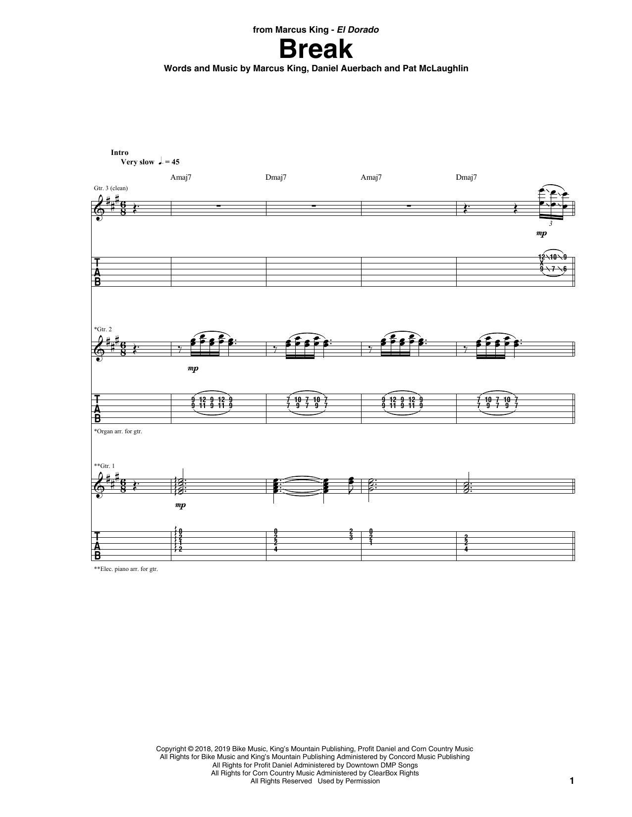 Marcus King Break Sheet Music Notes & Chords for Guitar Tab - Download or Print PDF