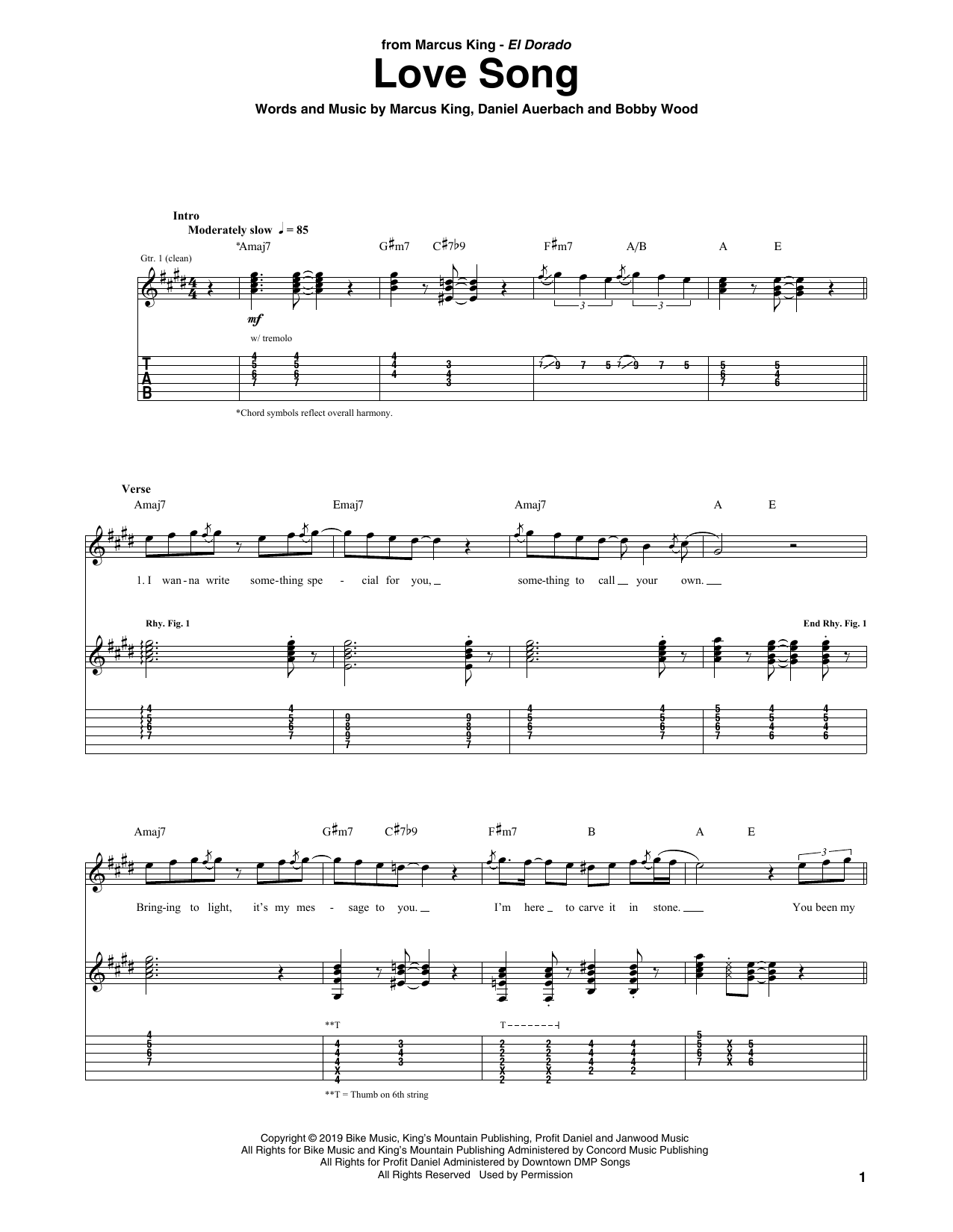 Marcus King Love Song Sheet Music Notes & Chords for Guitar Tab - Download or Print PDF