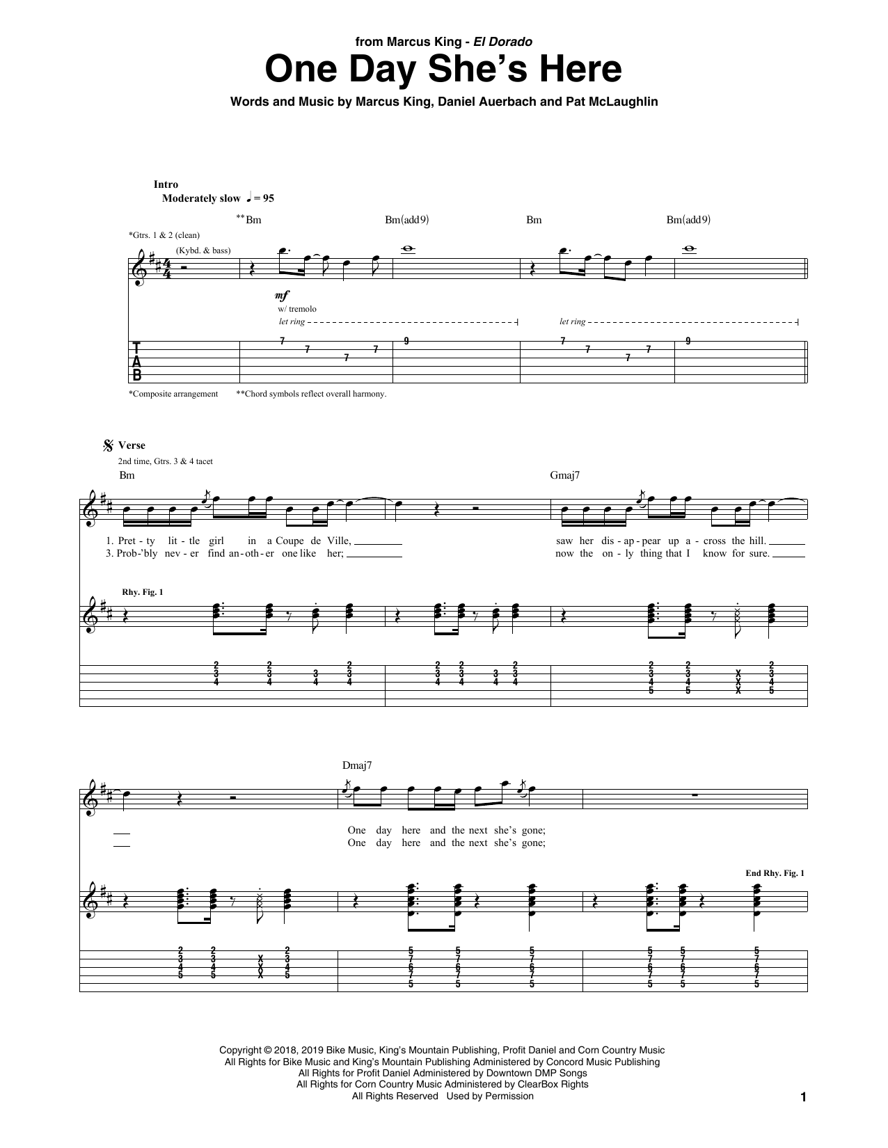 Marcus King One Day She's Here Sheet Music Notes & Chords for Guitar Tab - Download or Print PDF