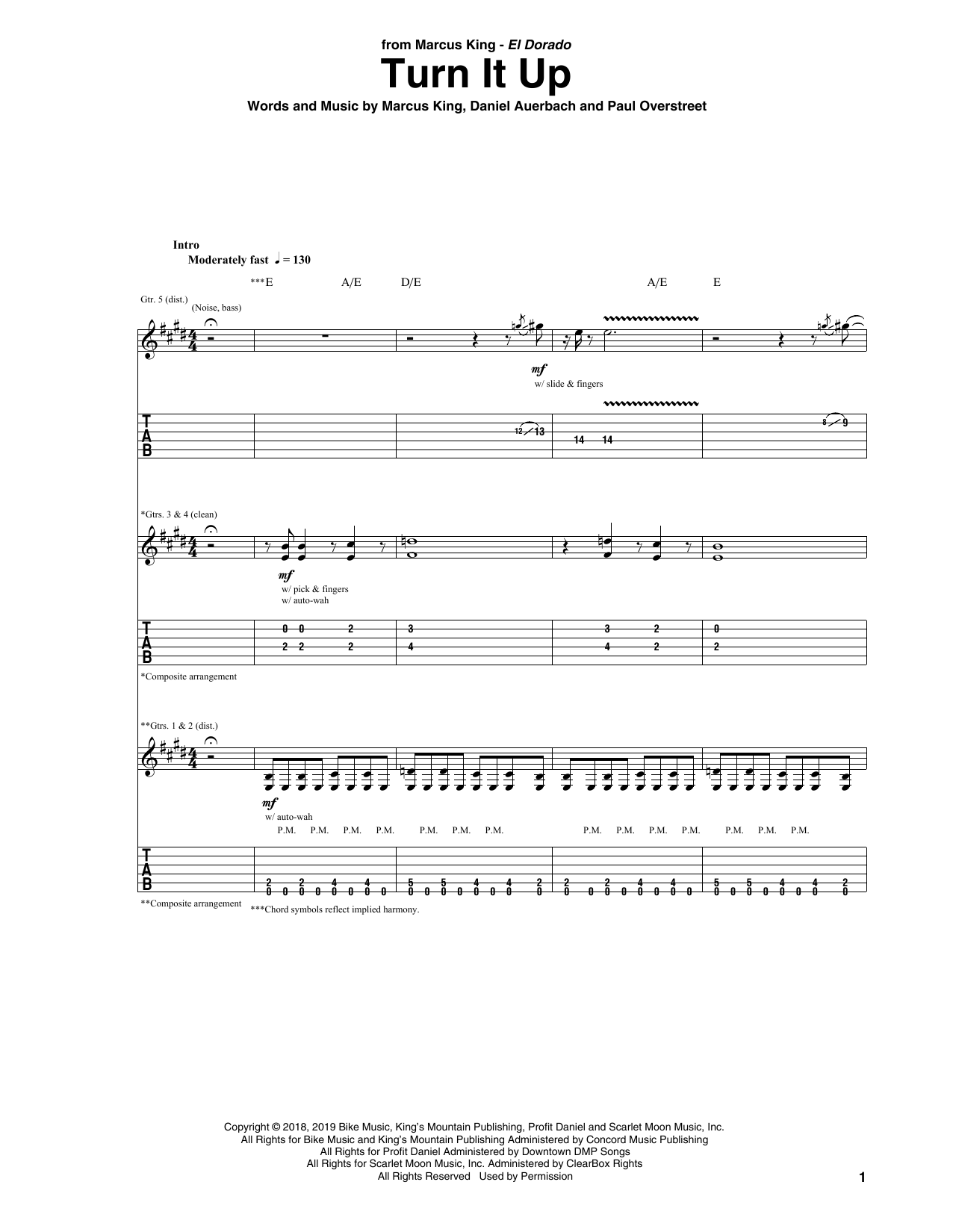 Marcus King Turn It Up Sheet Music Notes & Chords for Guitar Tab - Download or Print PDF