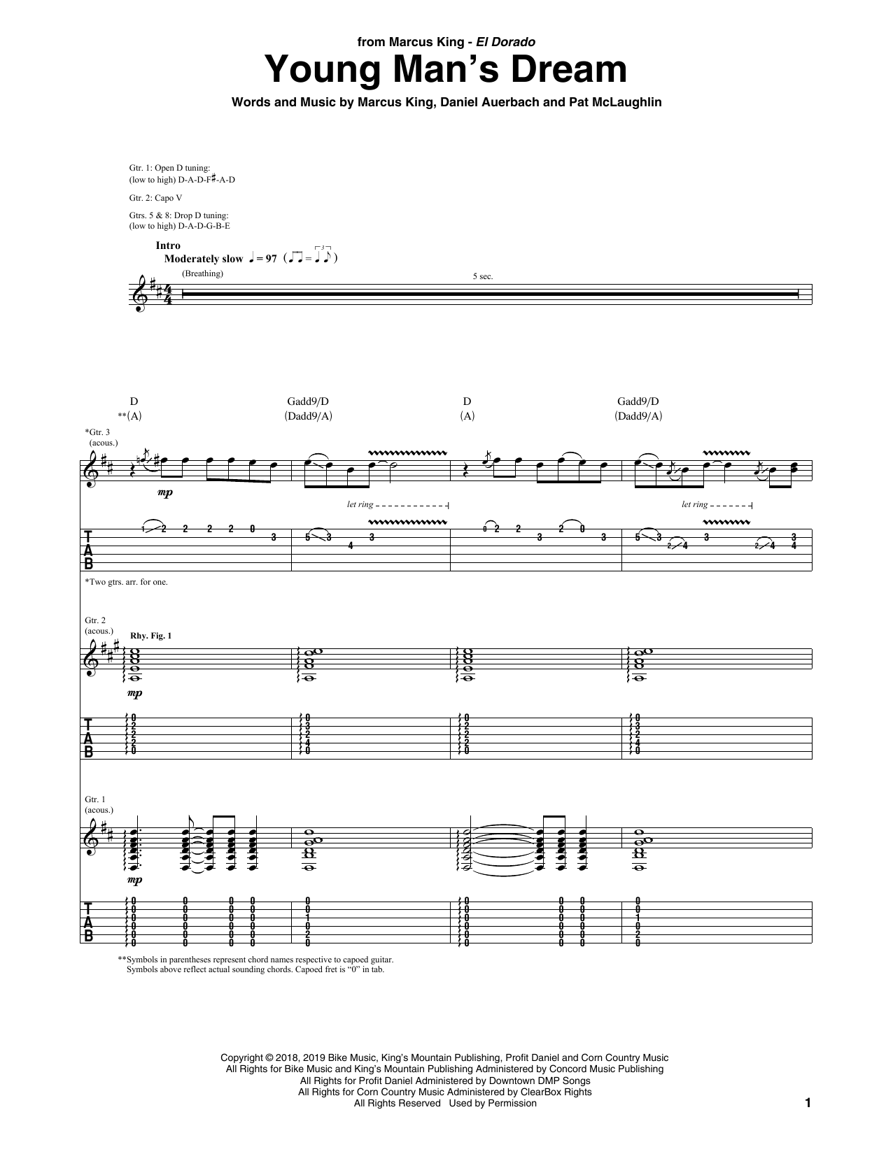Marcus King Young Man's Dream Sheet Music Notes & Chords for Guitar Tab - Download or Print PDF