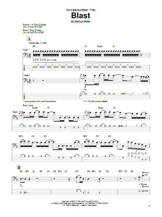 Marcus Miller Blast Sheet Music Notes & Chords for Bass Guitar Tab - Download or Print PDF