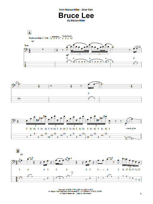 Marcus Miller Bruce Lee Sheet Music Notes & Chords for Bass Guitar Tab - Download or Print PDF