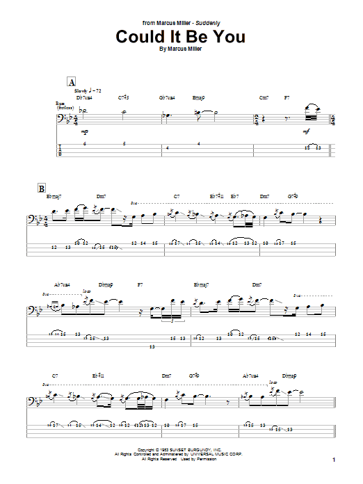 Marcus Miller Could It Be You Sheet Music Notes & Chords for Bass Guitar Tab - Download or Print PDF