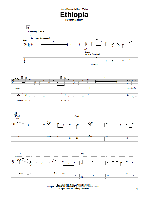Marcus Miller Ethiopia Sheet Music Notes & Chords for Bass Guitar Tab - Download or Print PDF