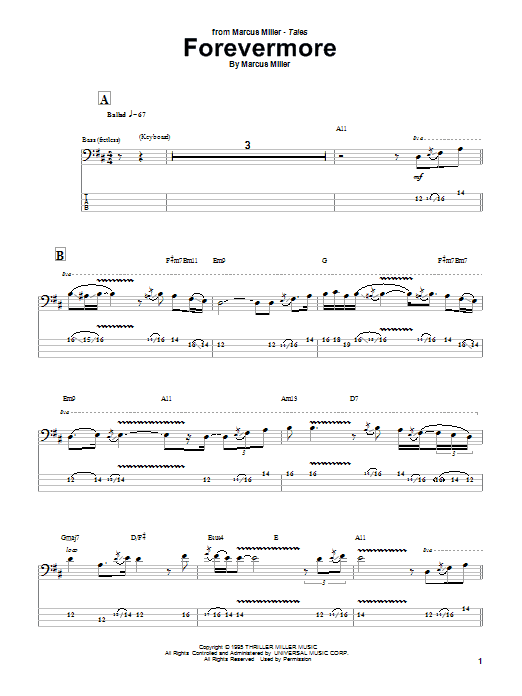 Marcus Miller Forevermore Sheet Music Notes & Chords for Bass Guitar Tab - Download or Print PDF