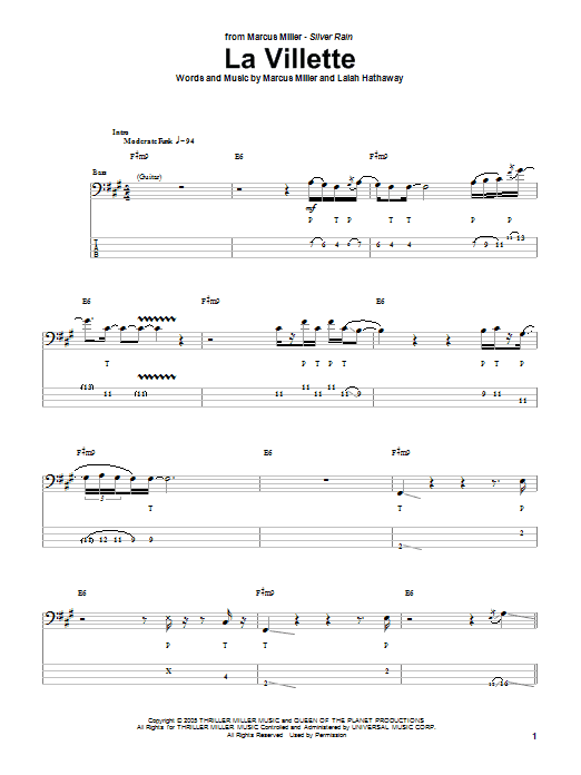 Marcus Miller La Villette Sheet Music Notes & Chords for Bass Guitar Tab - Download or Print PDF