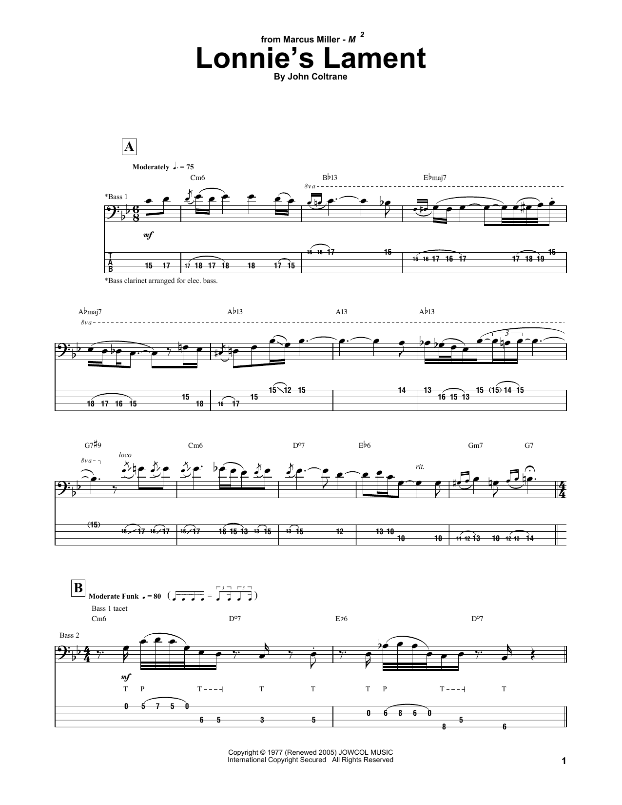 Marcus Miller Lonnie's Lament Sheet Music Notes & Chords for Bass Guitar Tab - Download or Print PDF