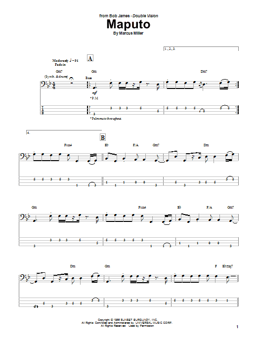Marcus Miller Maputo Sheet Music Notes & Chords for Bass Guitar Tab - Download or Print PDF