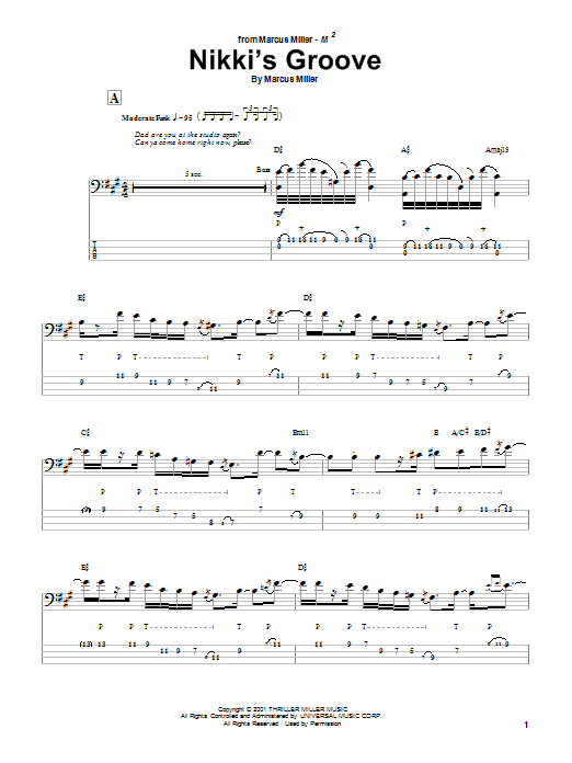 Marcus Miller Nikki's Groove Sheet Music Notes & Chords for Bass Guitar Tab - Download or Print PDF