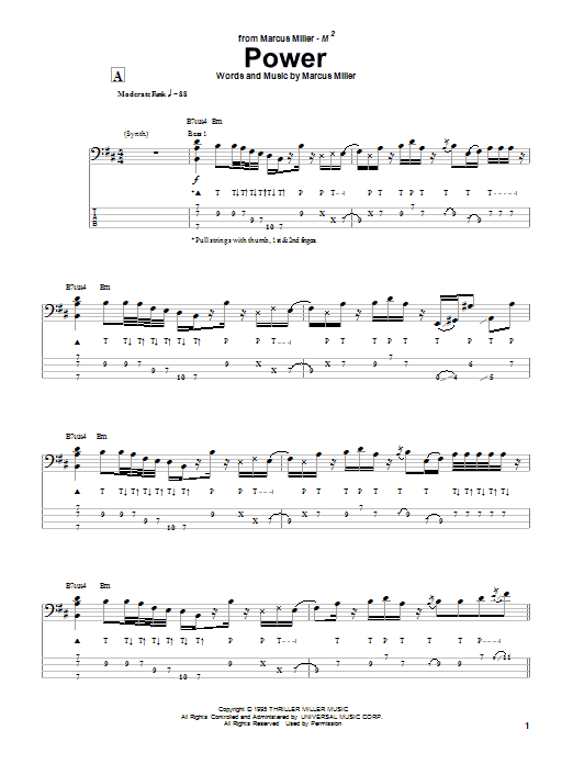 Marcus Miller Power Sheet Music Notes & Chords for Bass Guitar Tab - Download or Print PDF