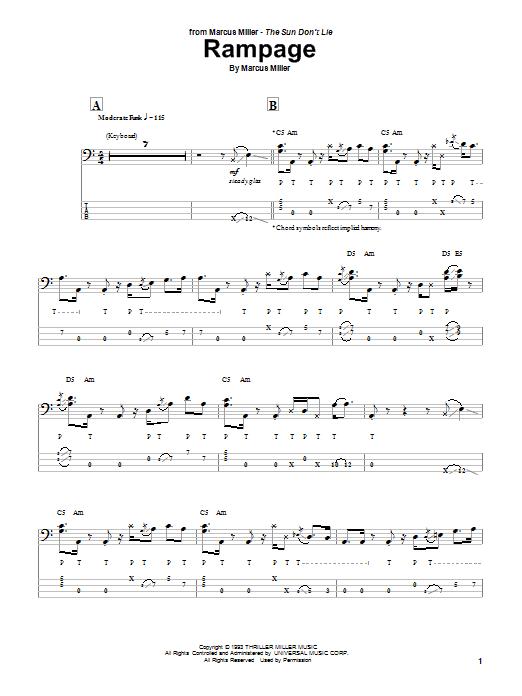 Marcus Miller Rampage Sheet Music Notes & Chords for Bass Guitar Tab - Download or Print PDF
