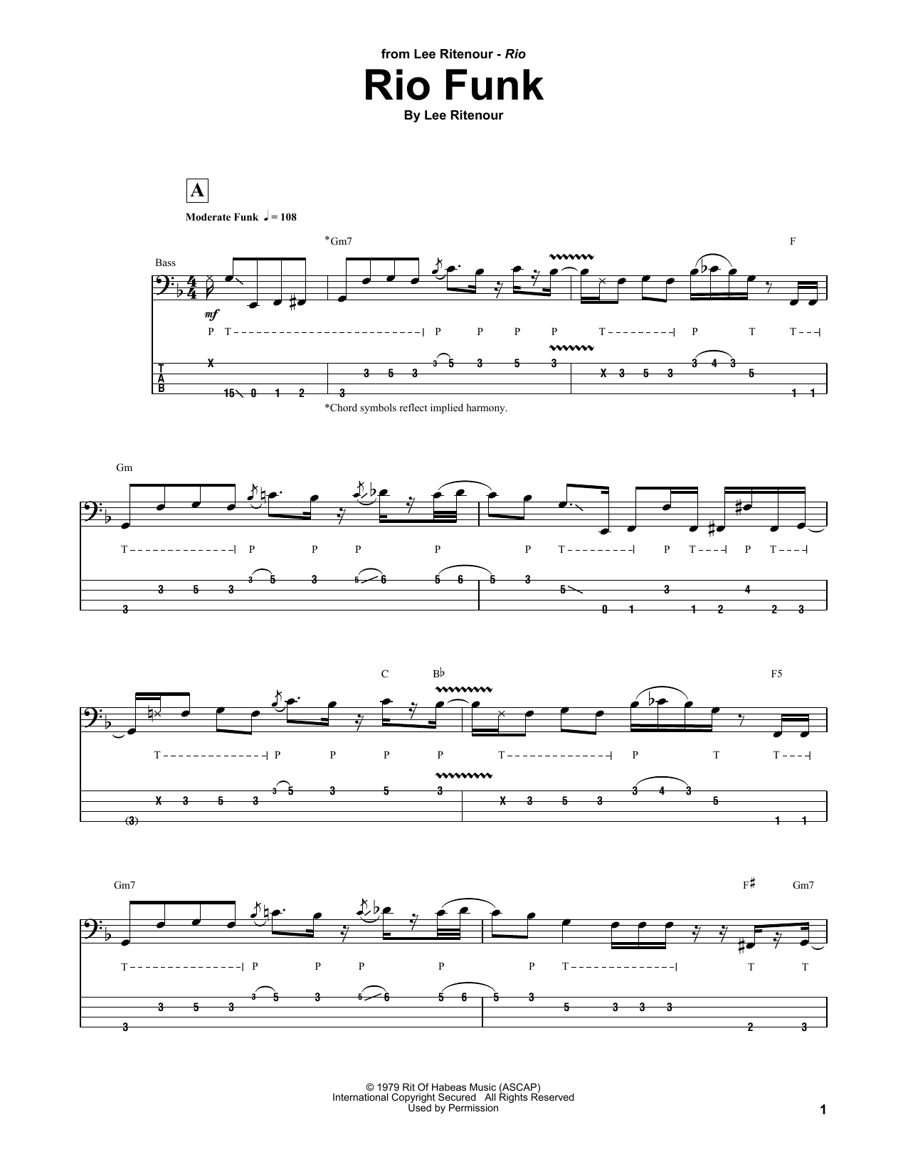 Marcus Miller Rio Funk Sheet Music Notes & Chords for Bass Guitar Tab - Download or Print PDF