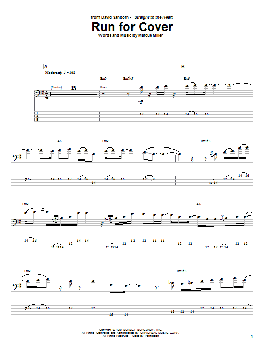 Marcus Miller Run For Cover Sheet Music Notes & Chords for Bass Guitar Tab - Download or Print PDF